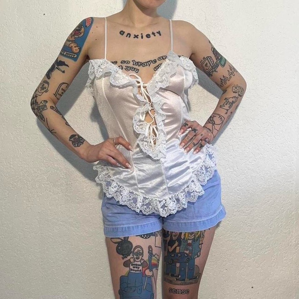White coquette angelcore vintage lingerie top
